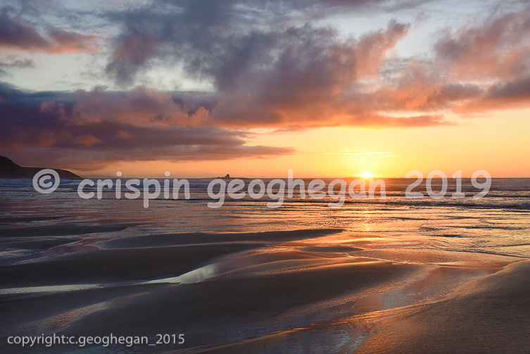Colour on the sand, evening on Perranporth Beach